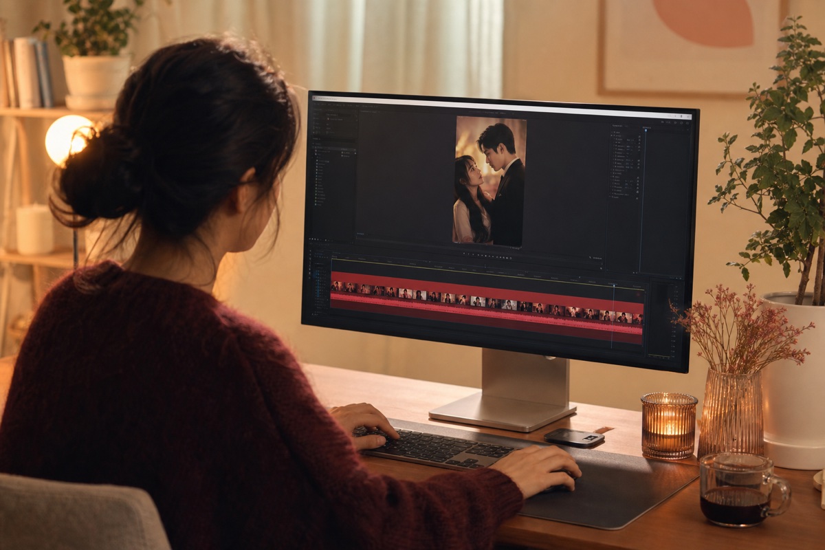 A creator editing a vertical short-drama video